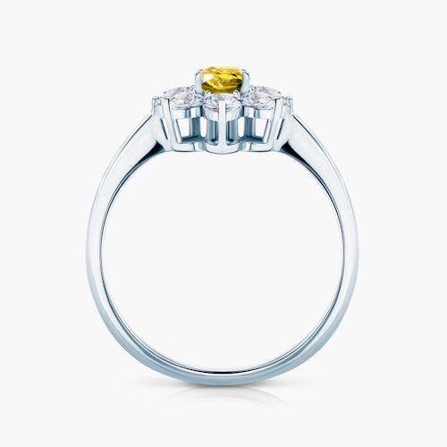 Pierścionek zaręczynowy SAVICKI: białe złoto, żółty szafir, białe szafiry